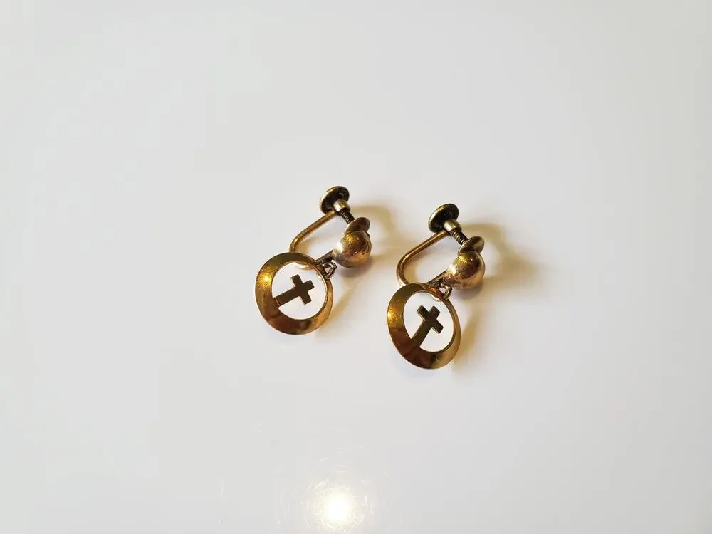 Vintage Gold Filled Screw Back Cross Earrings